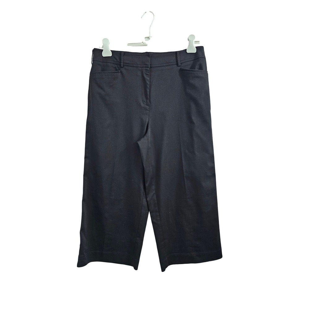 Chicos Black Wide Leg Cropped Trousers Size 2 US‎ 12 Cotton Blend Stretch Pants